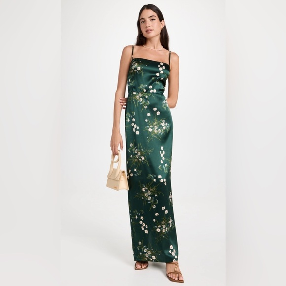 NEW Reformation Frankie Silk  Dress in Buena Green Floral | size 2 - Picture 2 of 14